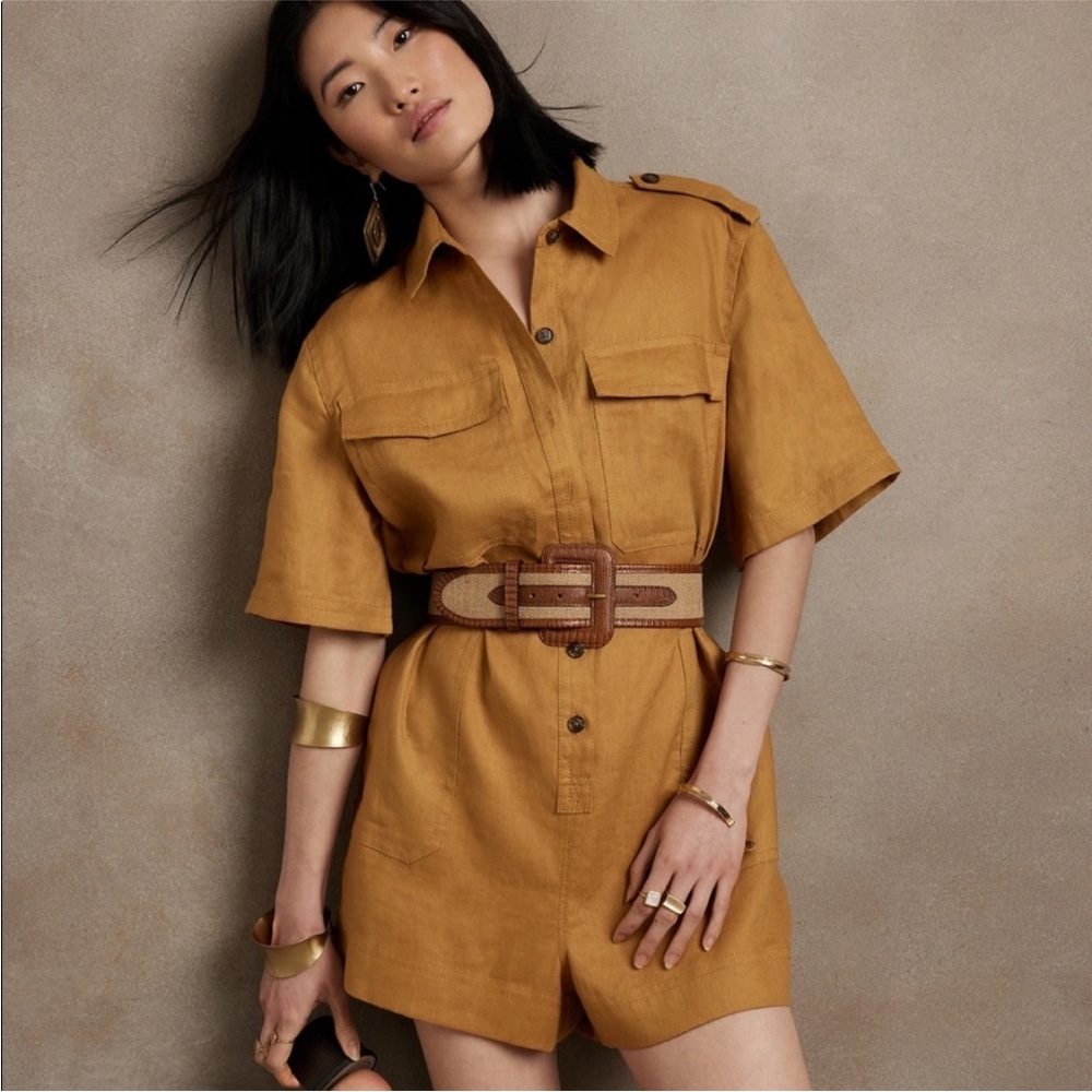 Banana Republic Tan Short-Sleeve Romper